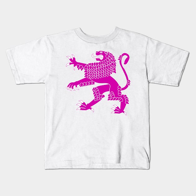 Heraldic Rampant Lion (Pink) Kids T-Shirt by PabloDeChenez